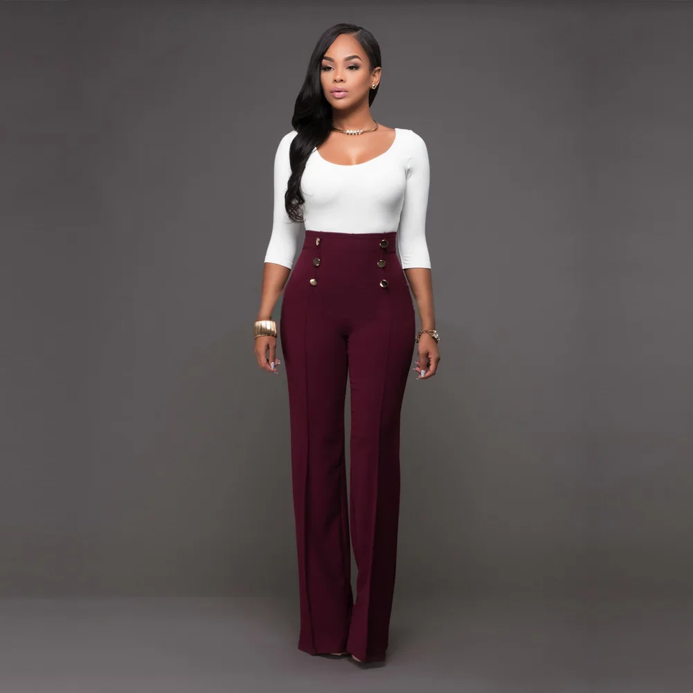 Women's Fashion Slim High Waist Personalized Double-breasted Flared Trousers Five Colors Available Wide Leg Pants Women