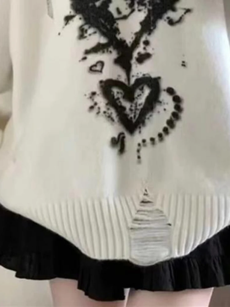 Y2k осенние женские свитера с эстетическими отверстиями повседневные свободные