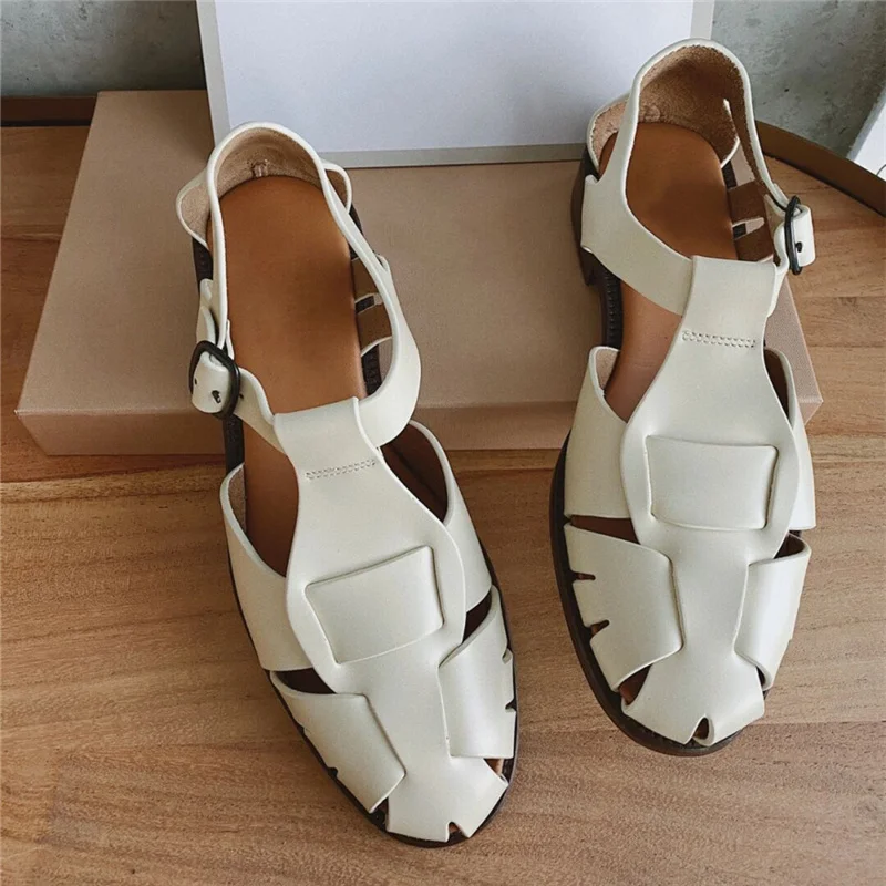 

Weave Gladiator Hollow Ladies Sandals Low Heels Women's Shoes Belt Buckle Femme Round Toe Female Sandalias Solid Zapatos Mujer