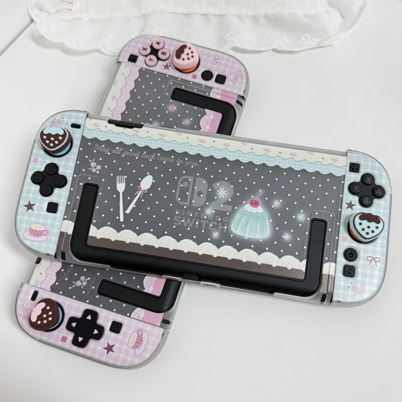 Фото Защитный чехол для Switch 2, мятно-зеленый, жесткий, с рисунком десертного пудинга, для игровых консолей NS2, для женщин-геймеров, для вечеринок с чаем, в наличии №1