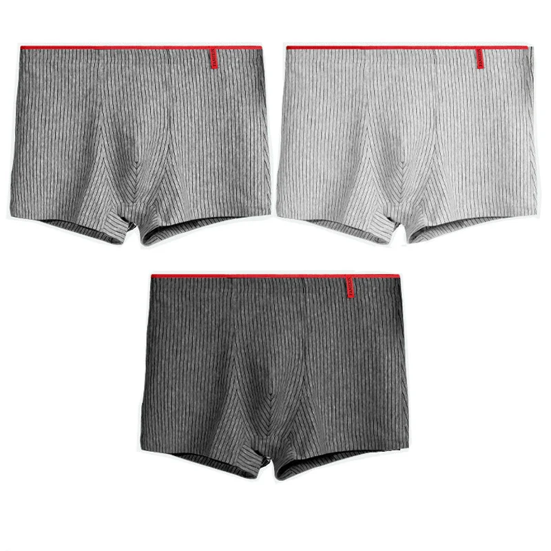 

3Pcs/Lot Men Cotton Underwear Men's Yarn Dyed Stripe High Elastic Male Boxer Underpant Head Youth Middle-Aged Boxers Underpants