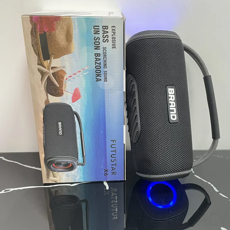 Фото Портативная Bluetooth-колонка HIFI Stereo с двойным басом, LED-подсветкой, беспроводным сабвуфером, водонепроницаемая, для улицы, с поддержкой AUX, BT, TF, музыкальный плеер №1