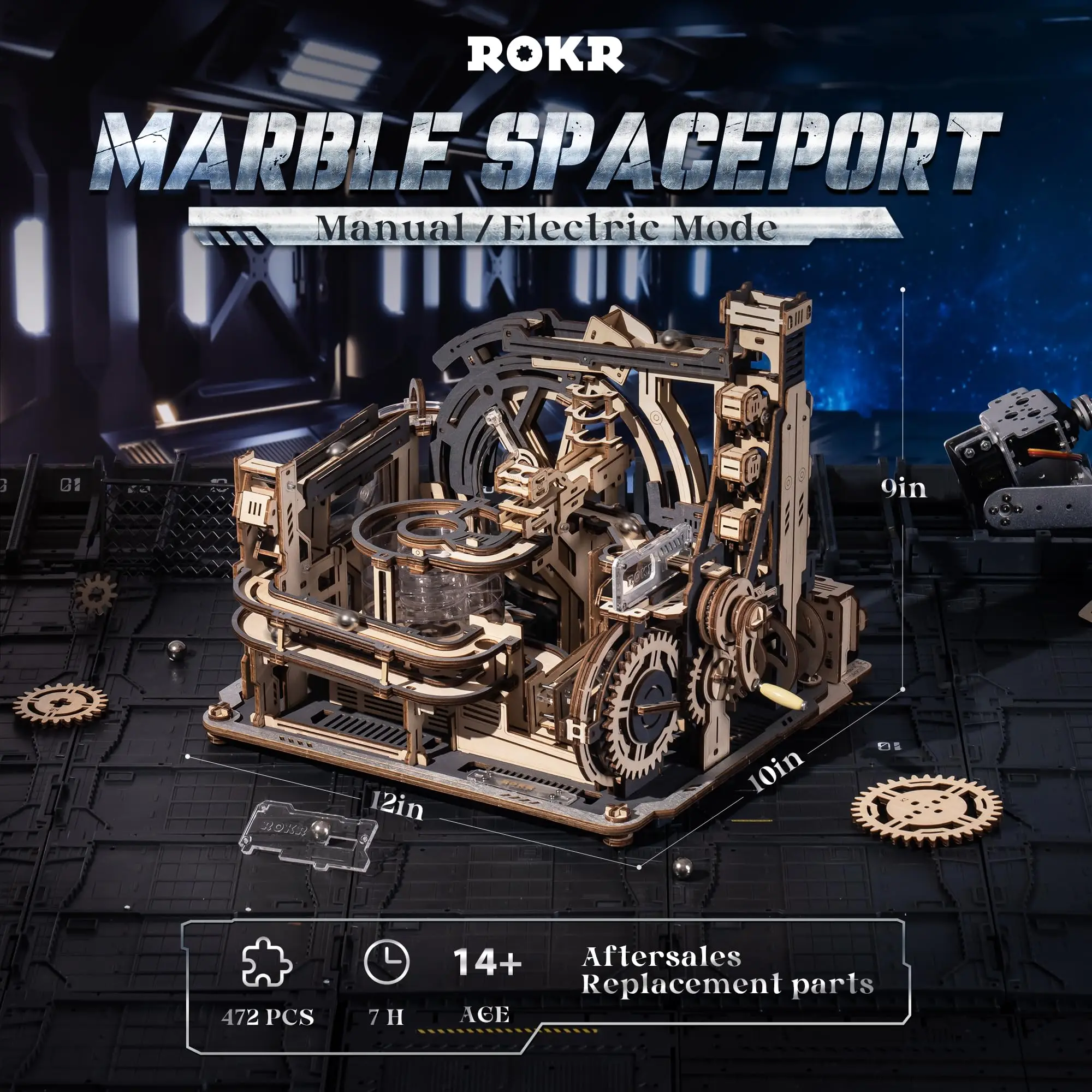 ROBOTIME Rokr Electric Marble Run with Light 3D Puzzle Toys Spaceport Gifts for Kids Children Connect With Night City