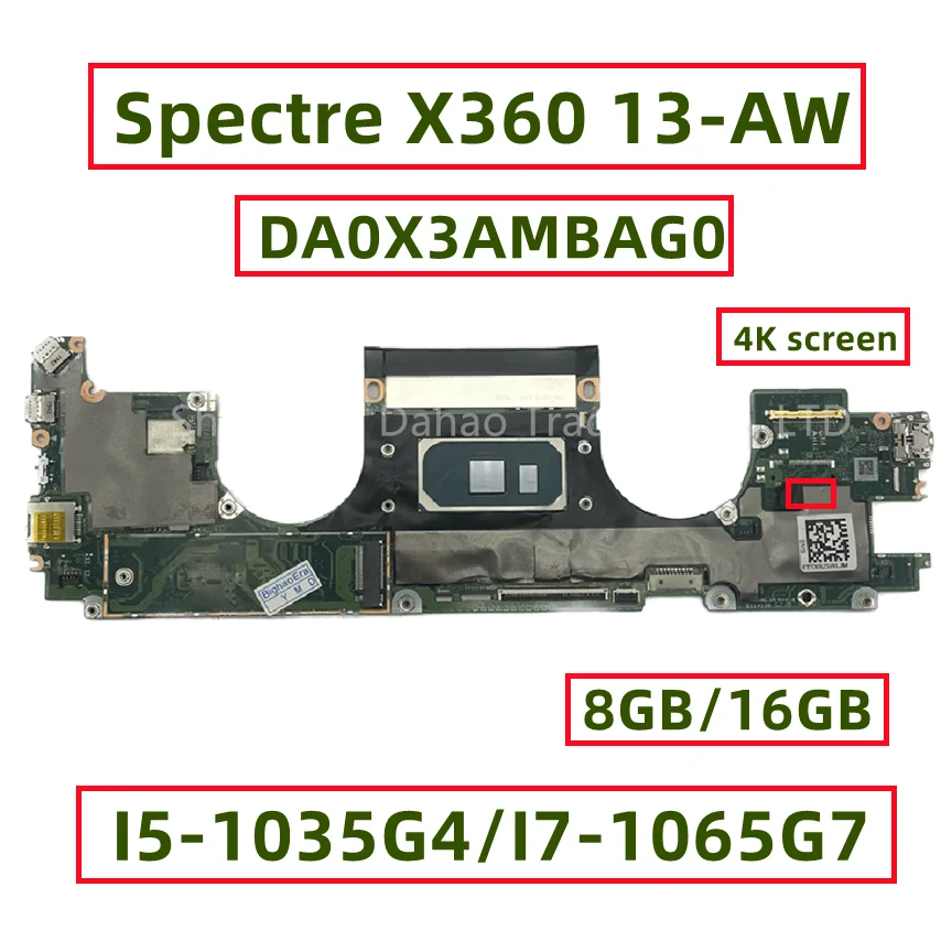 

For HP Spectre X360 13-AW Laptop Motherboard DA0X3AMBAG0 With I5-1035G4 I7-1065G7 CPU 8GB 16GB RAM