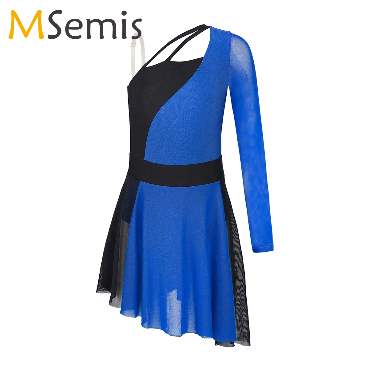 

Figure Skating Performance Dress for Girls Kid Single Long Sleeve Hollow Front Ballet Gymnastics Leotard Dress Lyrical Dancewear