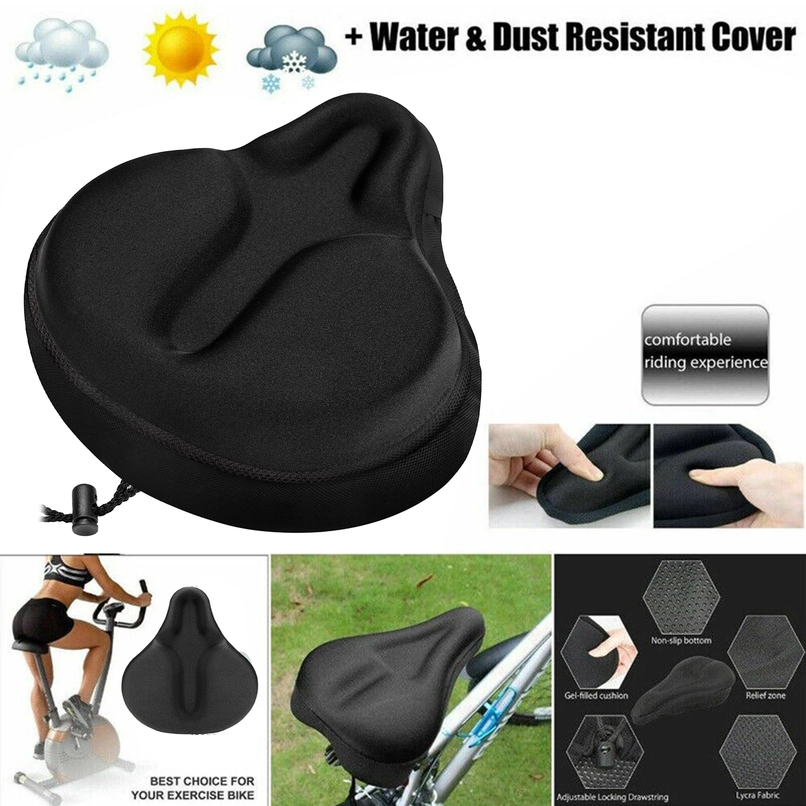 1pc Bike Saddle Cover Bicycle Cushion Seat Cover 3D Gel Saddle Pad Padded Soft Extra Comfort Inter Layer Fill With Silicone