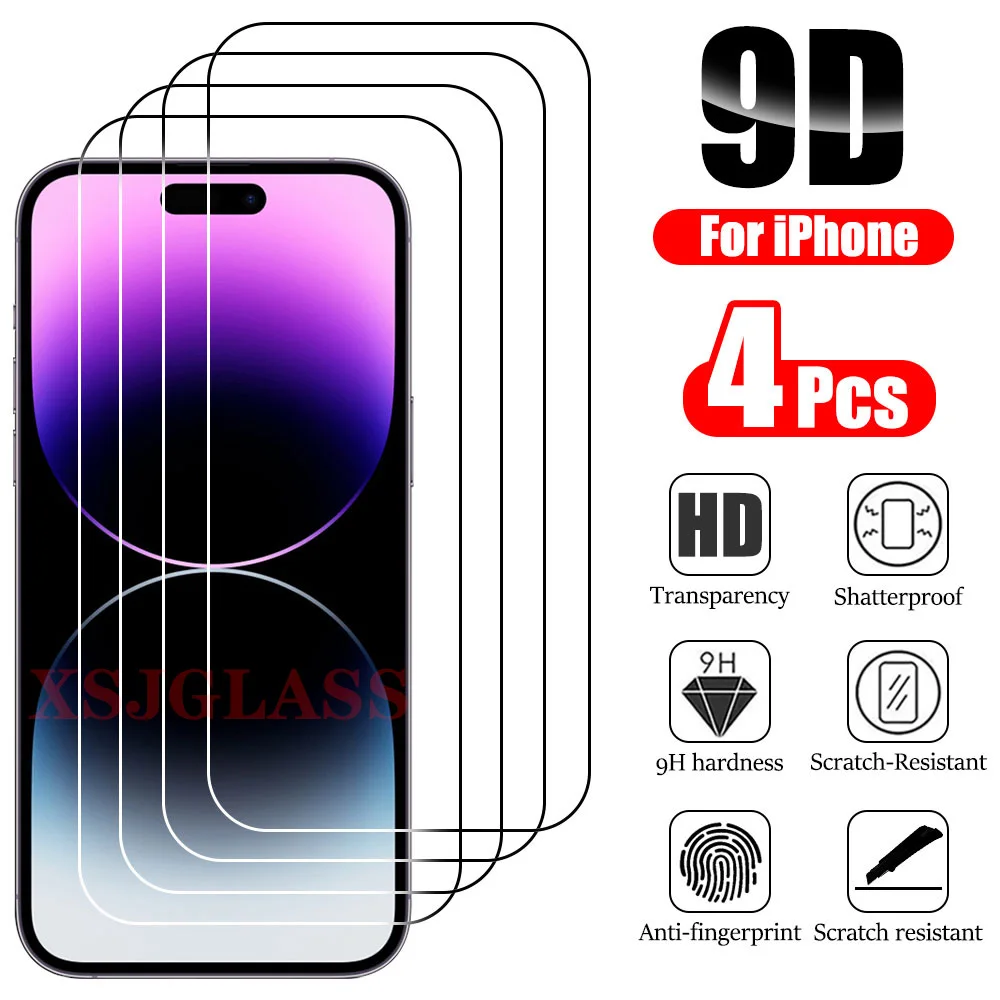 

4PCS Full Cover Protective Glass on For iPhone 14Pro 14ProMax screen protector Tempered Glass For iPhone 14 14Plus