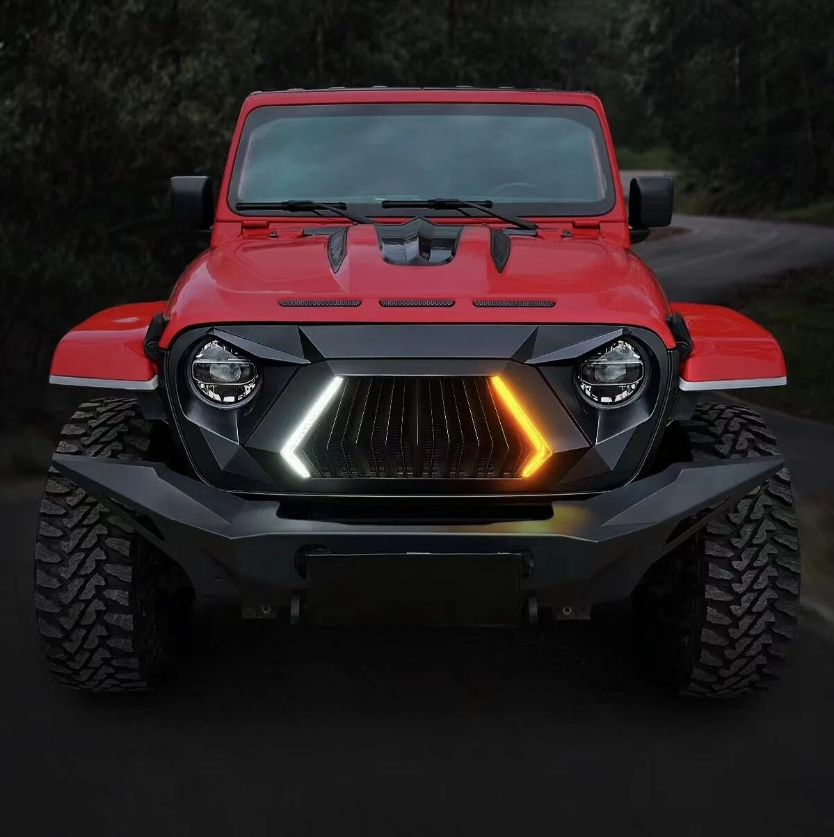 

High Quality 4x4 Car Front Grille With Amber Lights For Jeep Wrangler JL