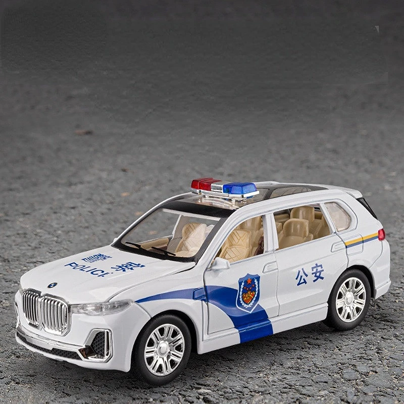

1:24 BMW X7 Police Car High Simulation Diecast Metal Alloy Model Car Sound Light Pull Back Collection Kids Toy Gifts