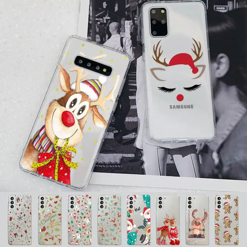 

Christmas New Year Gifts Elk Snow Phone Case for Samsung A51 A52 A71 A12 for Redmi 7 9 9A for Huawei Honor8X 10i Clear Case