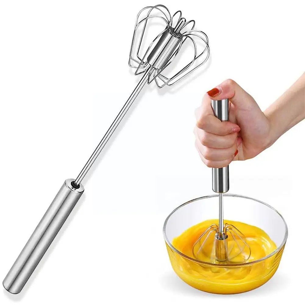 

304 Semi-automatic Rotating Egg Beater Household Kitchen Self Utensils Manual Whisk Turning Tool Cream Mixer J7w1