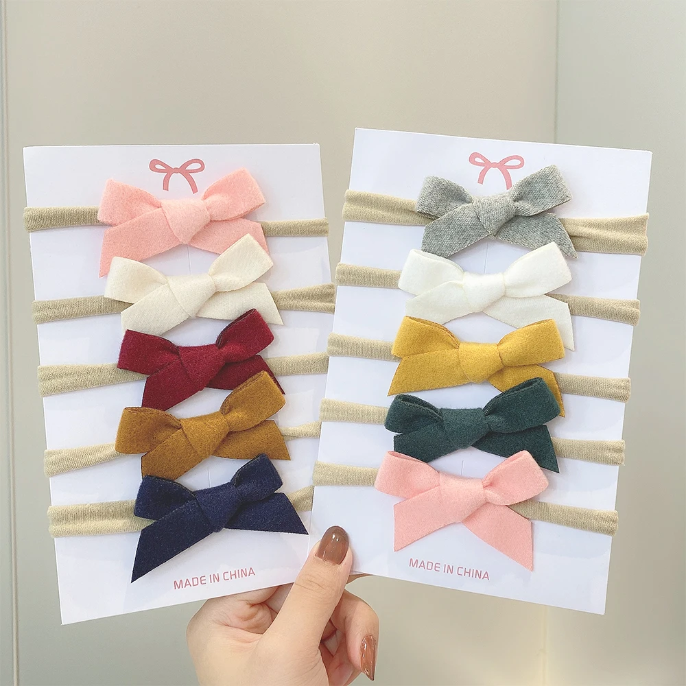 

5Pcs/Lot Cute Bowknot Baby Headband For Girls Turban Solid Newborn Headbands Elastic Hair Bands Soft Nylon Kids Hair Accessories