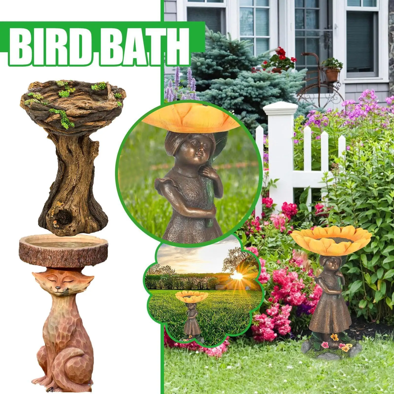 

1pc Resin Sunflower Bird Bath Ornament Sunflower Figurine Ornament Animal Bird Outdoor Garden Party Prop Decoration Miniature