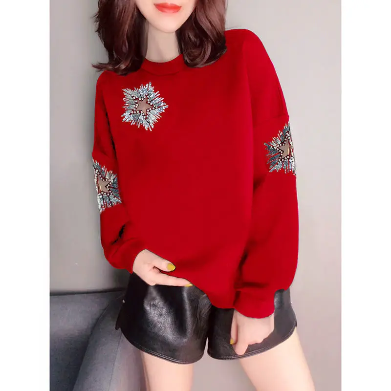 

Новинка 2022, стильные женские осенне-зимние свитера, вязаные пуловеры, повседневные теплые свободные женские свитера с длинным рукавом и кру...