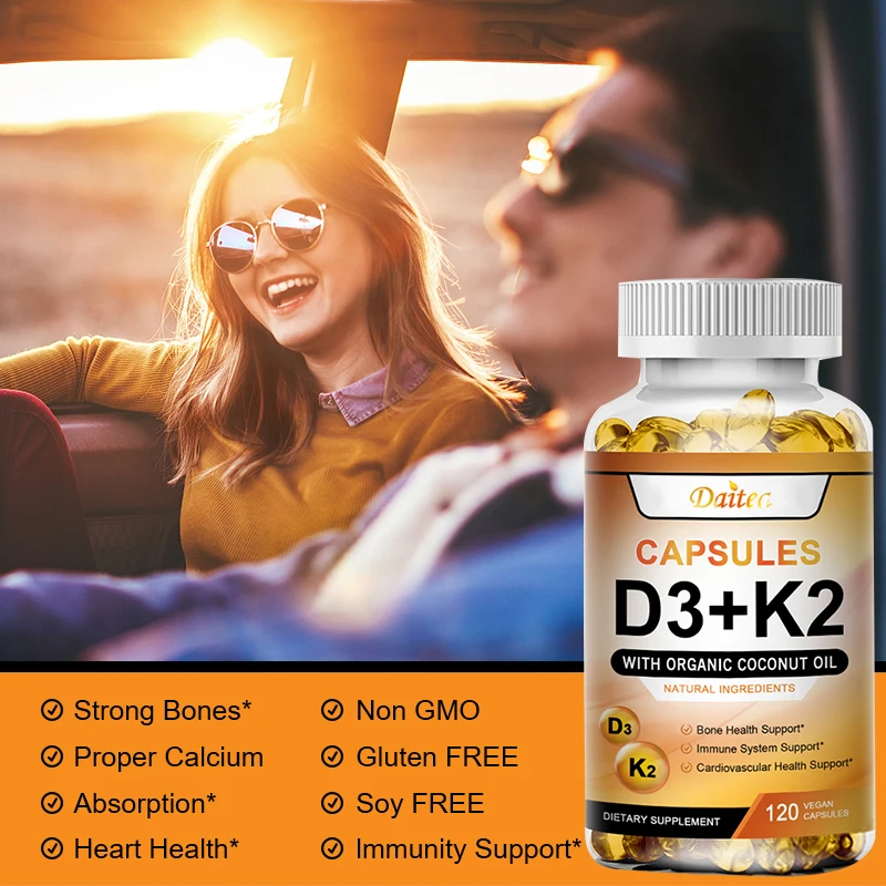 

Vitamin D3K2 Capsules 5000 iu Vitamin D3 300 mcg K2 Contains Vitamins A, E, K Supports Teeth, Bones, Heart Health, Joint Health