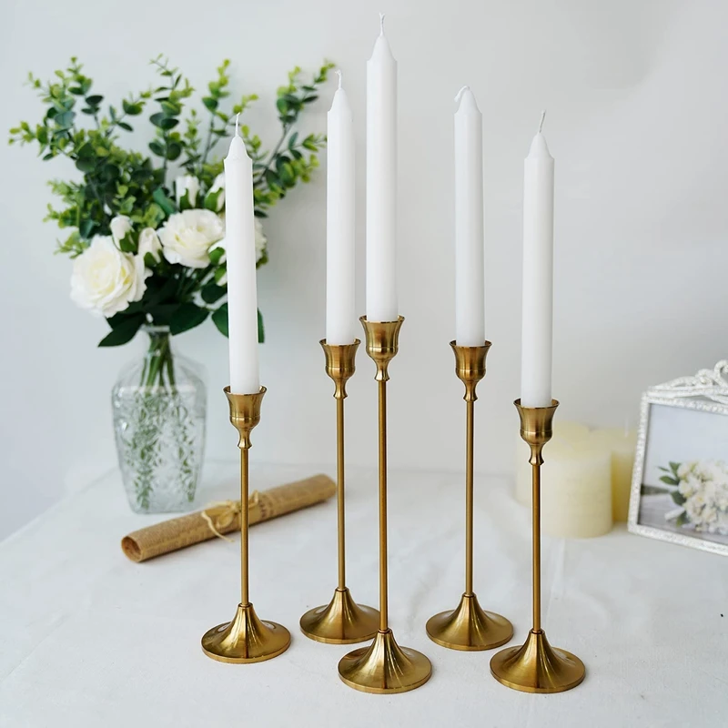 

Vintage Decor Candlestick Holders Brass Gold Taper Candle Holders Metal Dinner Candle Holder For Christmas Party Decor
