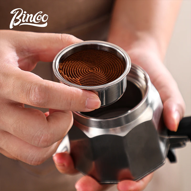 Фото Кофеварка Bincoo Moka Pot с двойным клапаном, 120 мл, на 2 чашки, для приготовления эспрессо на плите, итальянская кофеварка с деревянной ручкой, для получения насыщенной крема-пены №4