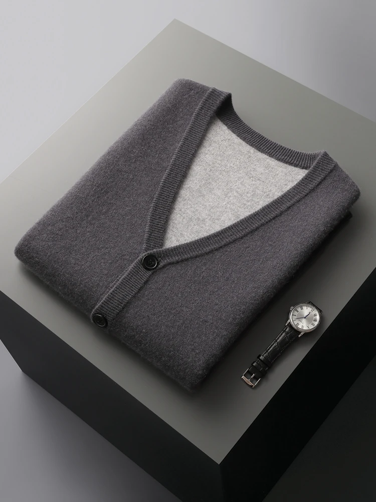 Мужской кашемировый свитер с V-образным вырезом базовый кардиган на осень и зиму