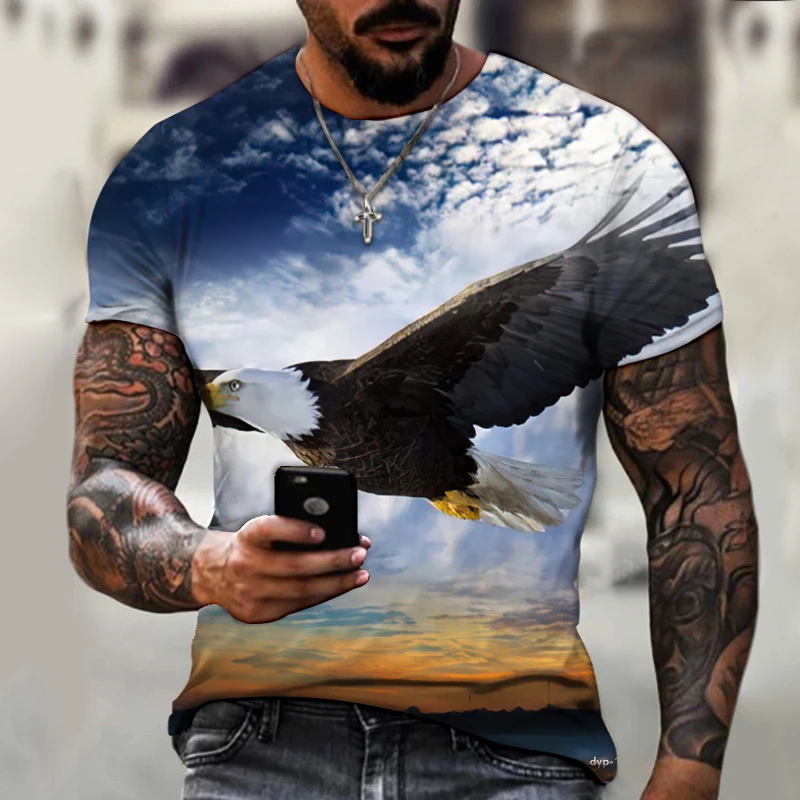 Купи 2022 Men's T-shirt American Eagle Pattern 3d Printing T-shirt Unisex Retro Shirt Fashion Casual Round Neck Short Sleeve Summer за 275 рублей в магазине AliExpress