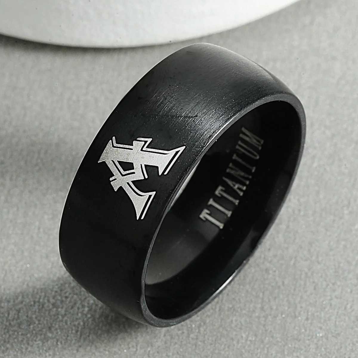 MLBRING 8mm Black Titanium Gothic Alphabet Ring For Men and Women Personalised Initial Engrave A to Z