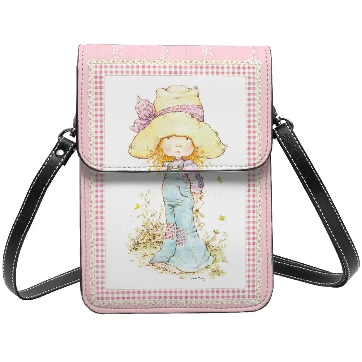 Cute Sarah Kay Girl Cartoon Leather Cell Phone Purse Accessories Fashionable Girl Mini Shoulder Bag Card Case Durable