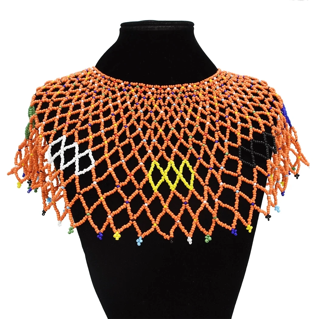 

Handmade Zulu Ethnic Colorful Beads Bib Collar Choker Necklace Drop Earrings Set For Women Boho African Tribal Nigeria Jewelry