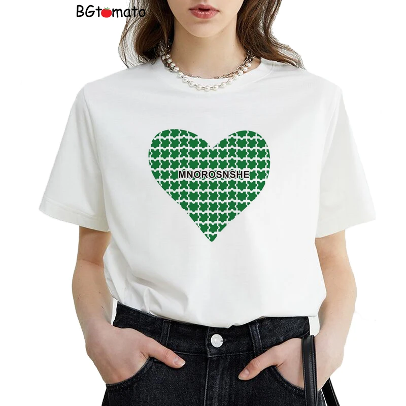 Зеленая футболка с принтом сердца Женские Новые Стильные красивые летние