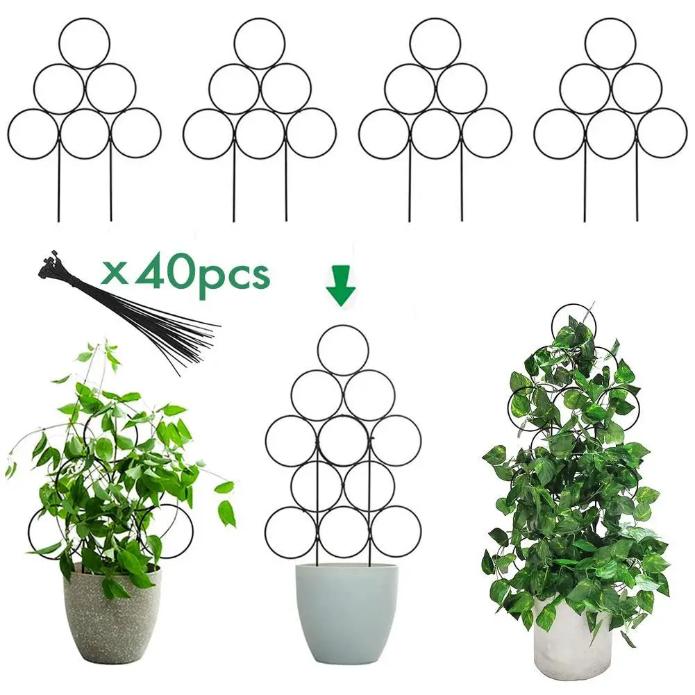 

4pcs Plant Trellis Handmade Stackable Design Plant Support Stakes For Indoor Climbing Plants With Cable Ties