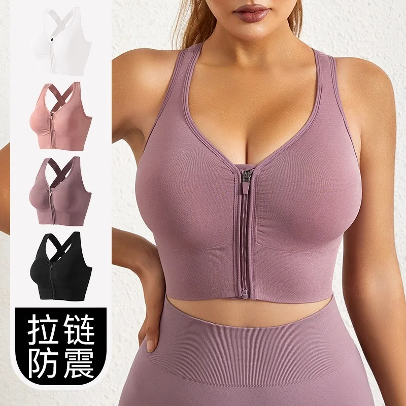 

Women Push Up Zipper Sports Bra Workout Sport Top Crop Fitness Active Wear with Buckle for Yoga Gym Brassiere Sportswear