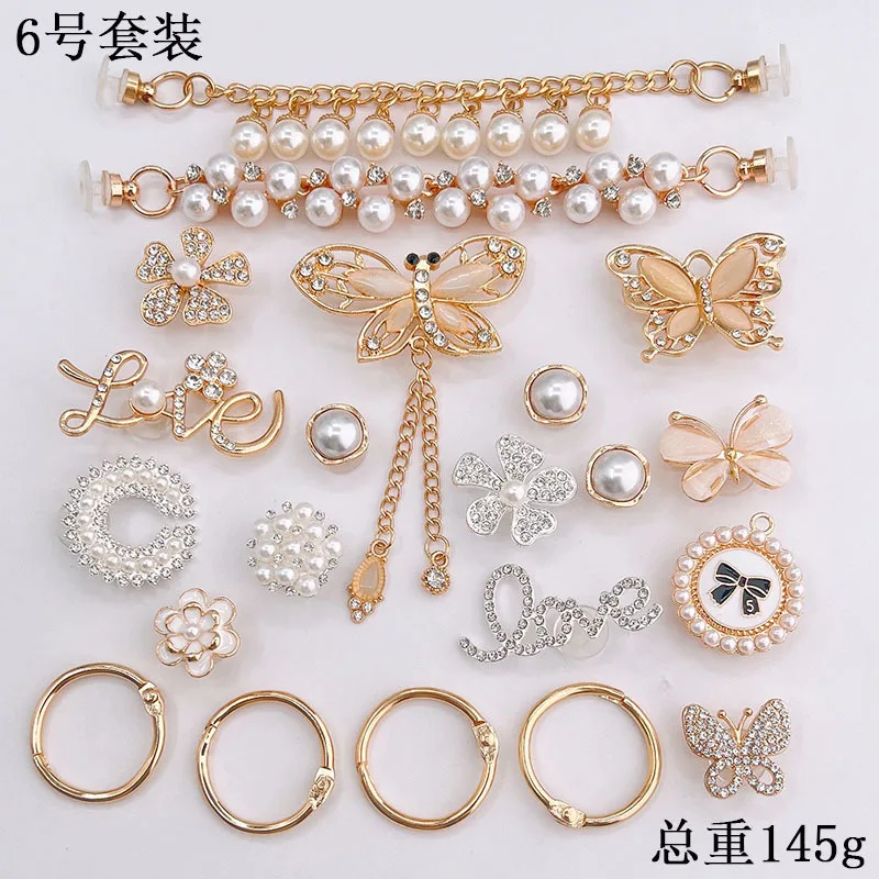Fashion Designer Shoe Charms Decoration Clogs Croc Charm Butterfly Metal Pearl Rhinestones Bling Luxury Shoe Charm Set Wholesale