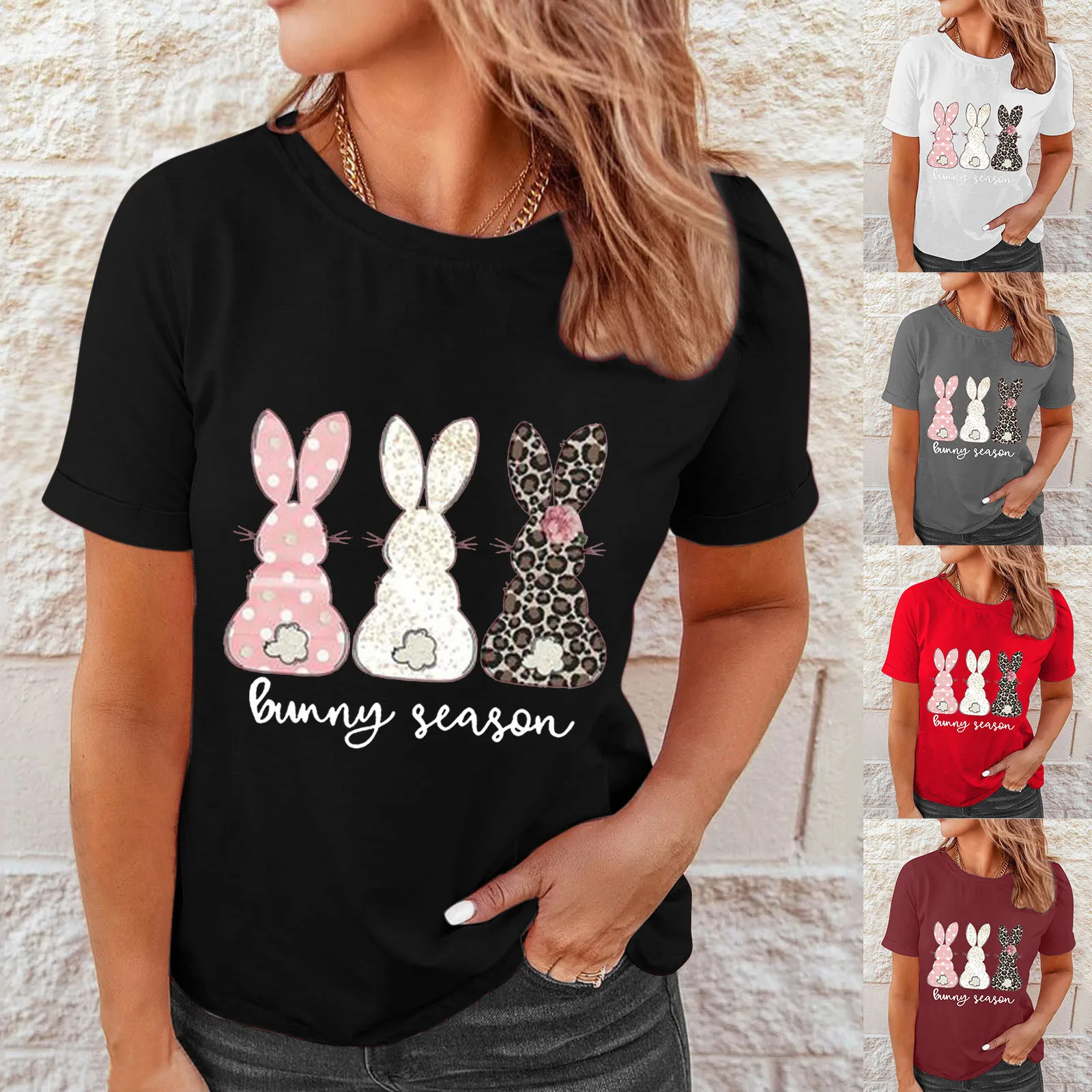 

Женские рубашки с коротким рукавом для тренировок, повседневная женская футболка с коротким рукавом и пасхальным принтом, футболка с кругл...