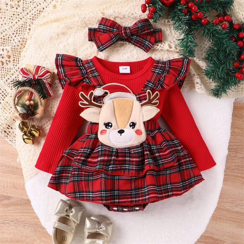 

Рождественская одежда для маленьких девочек, рубашка с длинным рукавом и подтяжки, клетчатое платье-комбинезон с Буйволом, моя первая Рождественская одежда