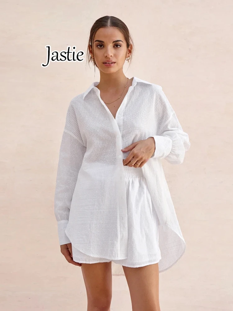 Женский жаккардовый костюм Jastie элегантная рубашка с длинным рукавом и шорты