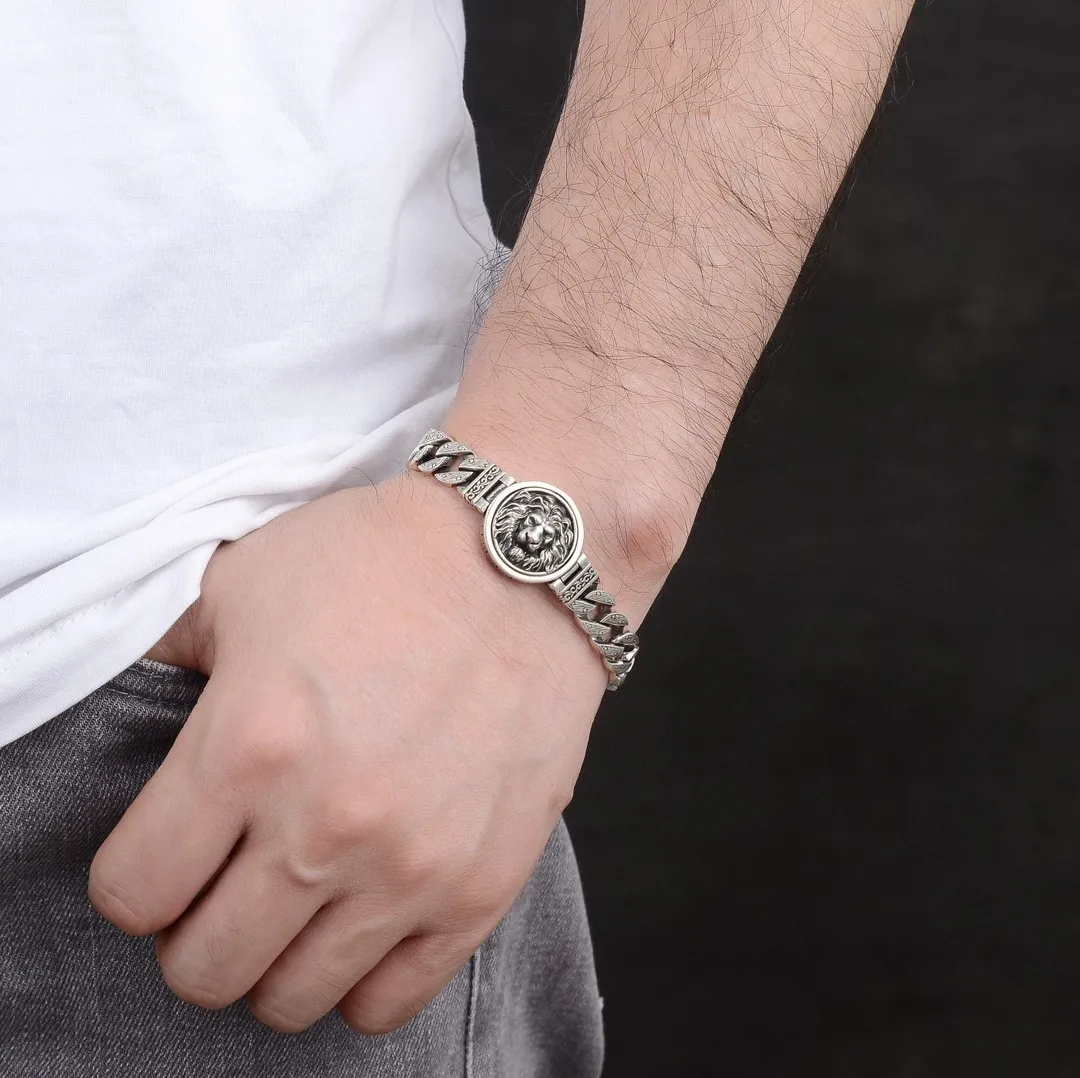 Браслет из стерлингового серебра S925 для мужчин браслет в стиле ретро Лесной