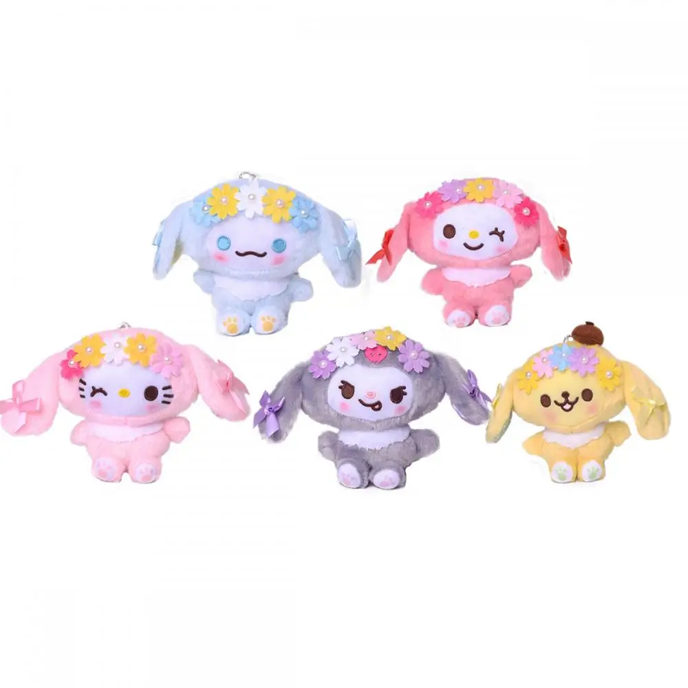 

Hello Kt 13Cm Key Chains Sanrio Cinnamoroll Plush Dolls Kawaii Spring Easter Wreath High-Quality Gifts for Girl Friend Childrens