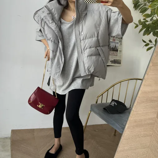 

Женский пуховой жилет из хлопка, Свободный жилет в южнокорейском стиле с воротником-стойкой, теплый короткий жилет без рукавов на осень и зиму