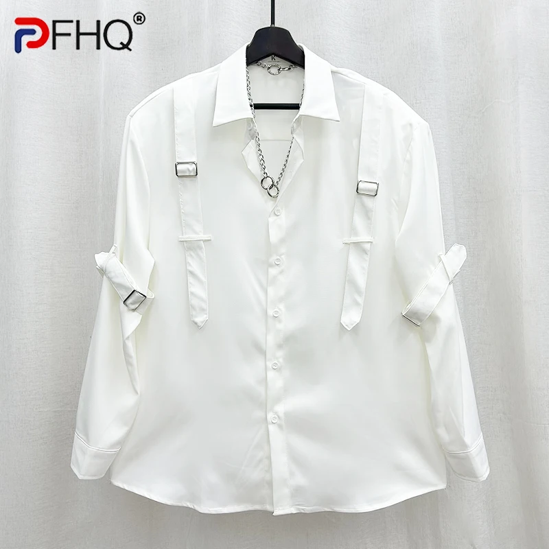 

PFHQ 2023 Summer New Fashion Shirts For Men Turn-down Collar Long Sleeve Single Breasted Loose Men's Bandage Blouse Tide 21F3783