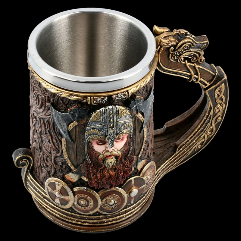 Simulation Wooden Beer Cup for Men 600ml Medieval Viking Mug Creative Stereo Stainless Steel Liner Coffee Drink Mugs with Handle enlarge