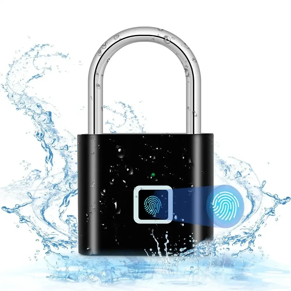 Умный замок с зарядкой через USB без ключа на открытом воздухе, навесной замок с отпечатком пальца, водонепроницаемый дверной замок, разблокировка 0,2 с, портативный противоугонный замок, цинк (art.: 3920ca8a27ed0) - 3920ca8a27ed0