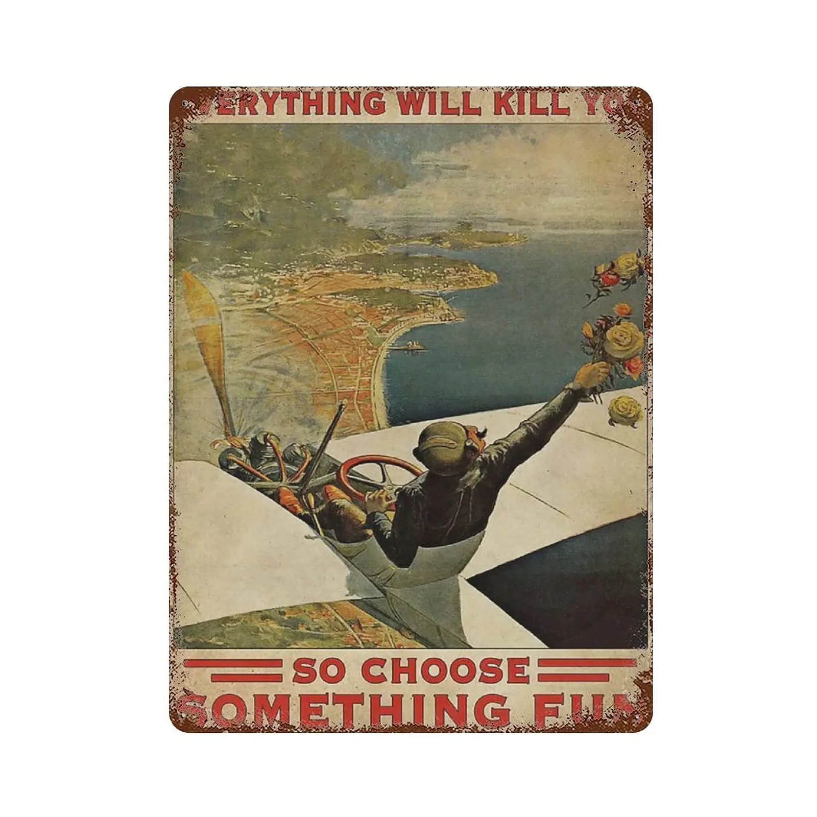 

Dreacoss Metal tin Sign，Retro Style， Novelty Poster，Iron Painting，Everything Will Kill You So Choose Something Fun Flying Tin Si