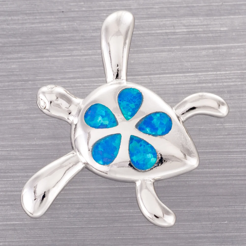 

KONGMOON Green Sea Turtle Plumeria Ocean Blue Fire Opal Silver Plated Jewelry for Women Pendant for Necklace