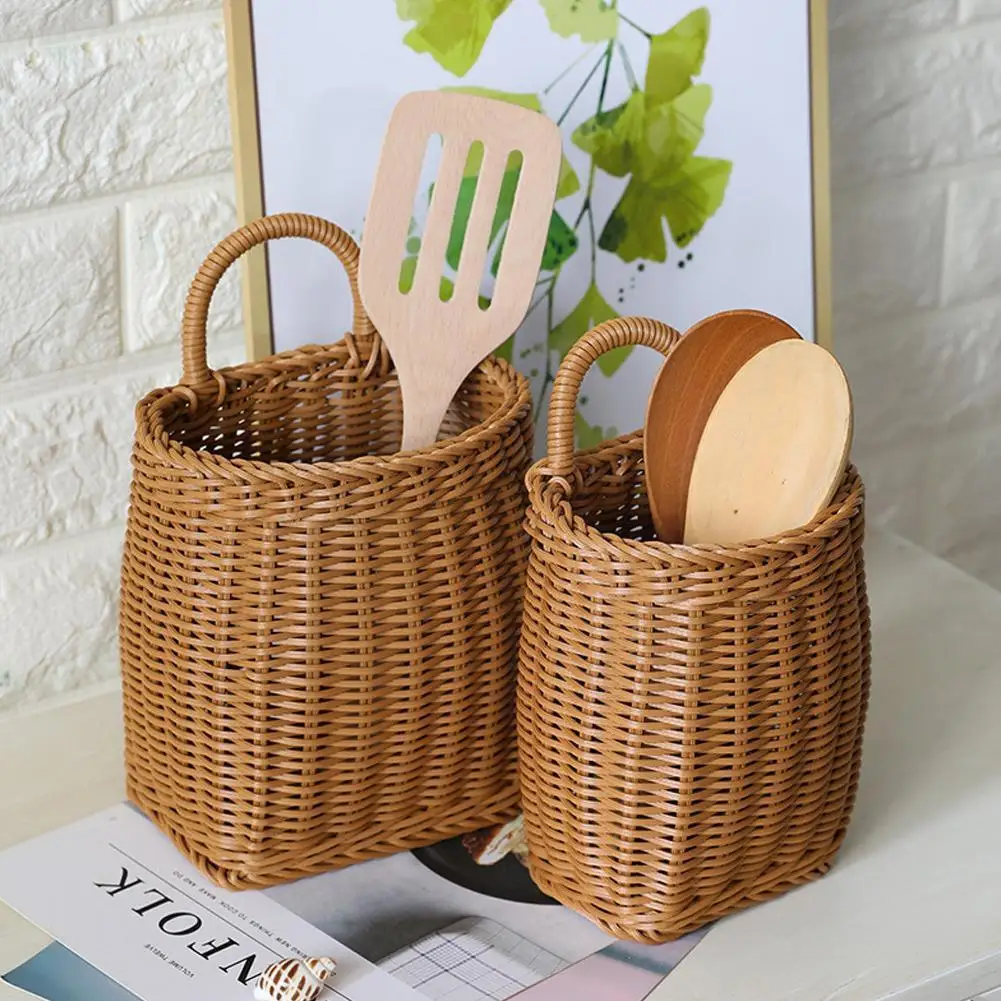 Плетеная корзина ручной работы в стиле ретро для дома, кафе, креативное настенное украшение, подвесная корзина с ручкой V6M3, 1 шт.