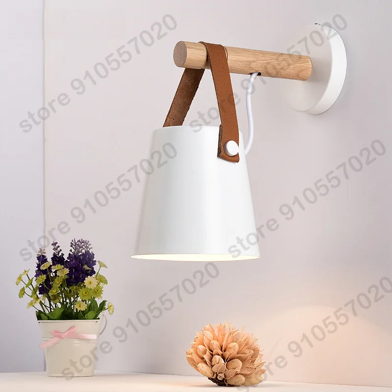 

Hot Modern Wall Lamp Wood Iron Led Sconce Bedroom Decor Lighting Bedside Study Leather Hall Aisle Corridor Reading Indoor Light