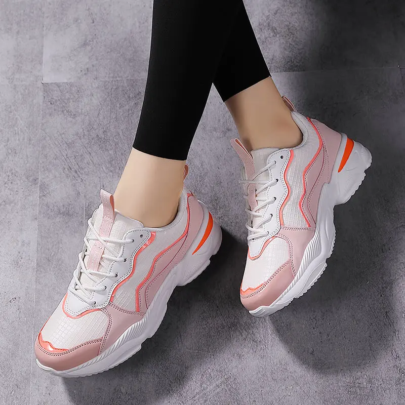 Sports shoes women's running shoes comfortable PU waterproof outdoor leisure sports shoes breathable thickened soles