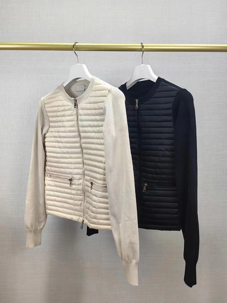 

Luxury Goods Casual Ultra Light for Women Autumn Winter Knitted Sweater Patchwork O-Neck Thin White Duck Down Jacket