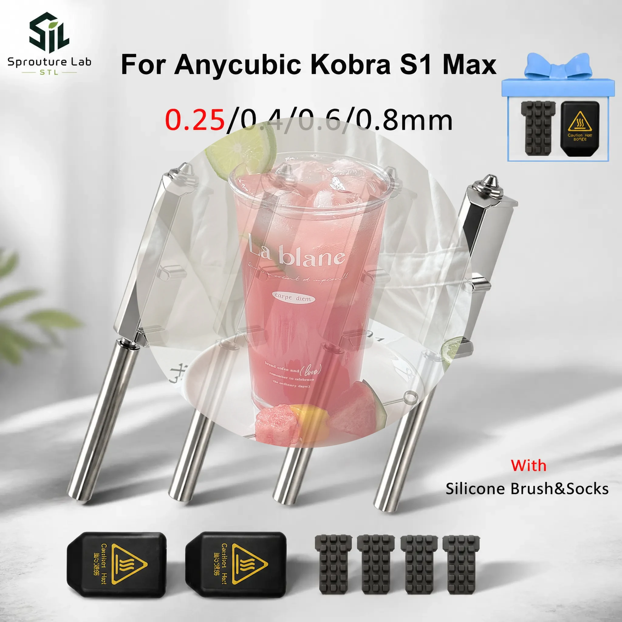 Фото Сборка печатающей головки Anycubic S1 Max (сопла 0.25/0.4/0.6/0.8 мм) для 3D-принтера Anycubic Kobra S1 Max, включая сопло-очиститель и колпачок для сопла №1