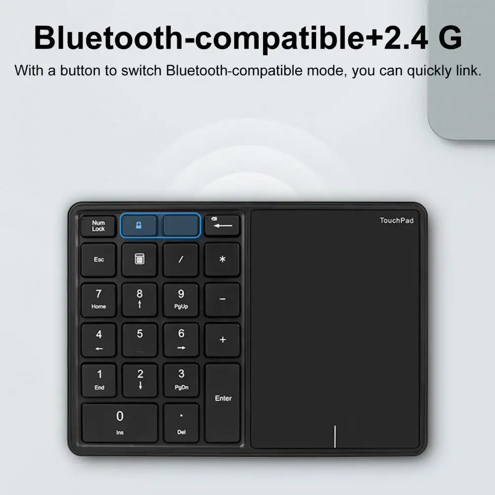 

Цифровая клавиатура 2,4 ГГц Беспроводная Bluetooth-совместимая с двумя режимами Сенсорная панель Type-C клавиатура с возможностью зарядки компьюте...
