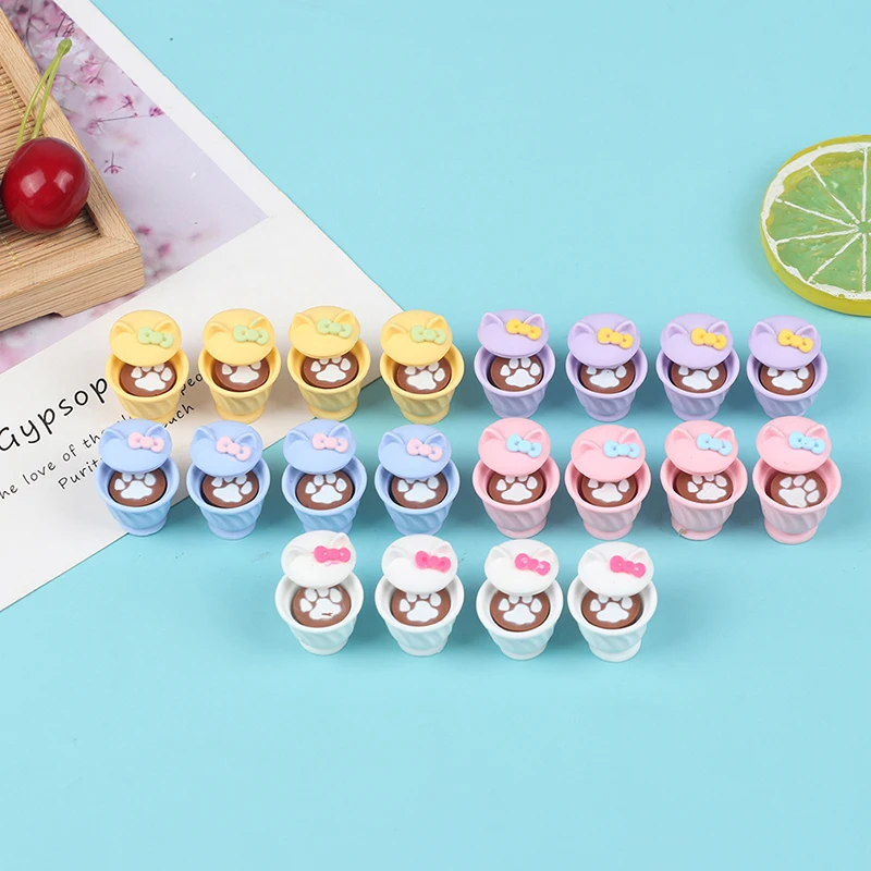 

4Pcs 1:12 Dolls House Miniature Cute Cat coffee Cups Furniture Toys Coffee Tea Cups Dollhouse Accessory