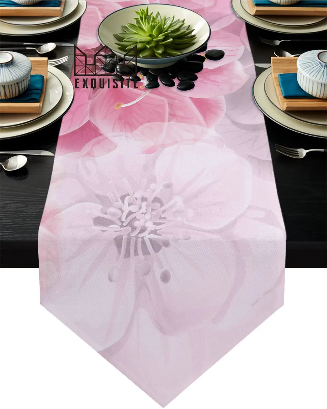 

Flower Pink Table Runner Modern Table Flag Home Party Country Wedding Decoration Tablecloth Table Runners