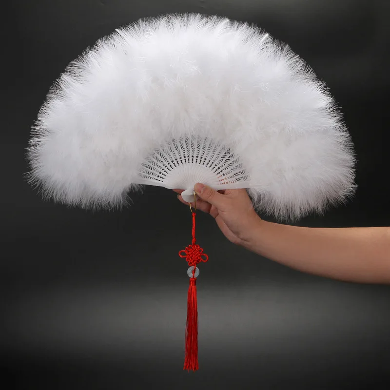 

Full fleece thickened feather fan adult cheongsam walk show dance folding fan square dance feather fan